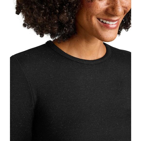 Splendid Women Black Shimmer Knit Viscose Isabella Slim Long Sleeve Tee Size M - Picture 3 of 5